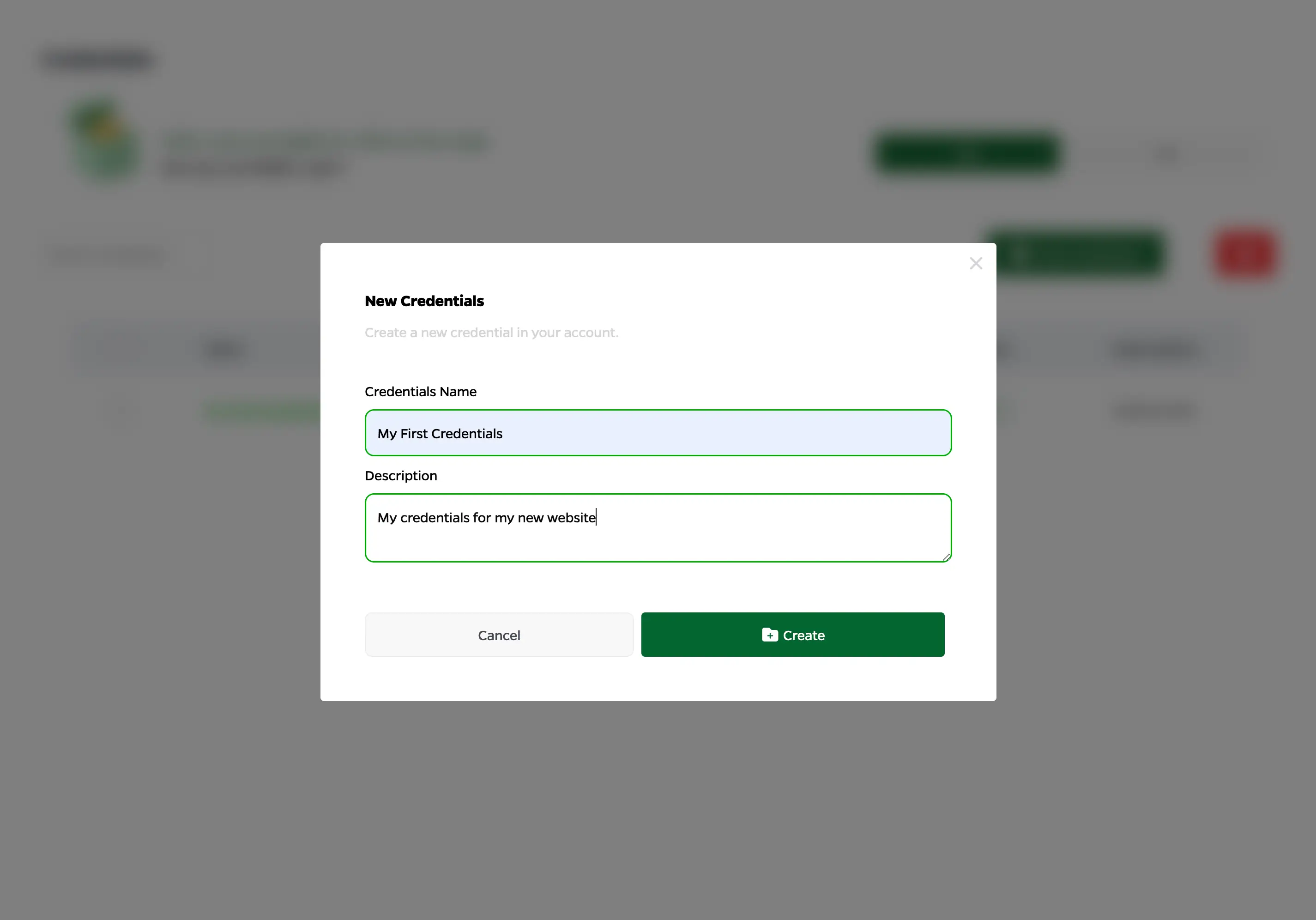 Create Credentials Form